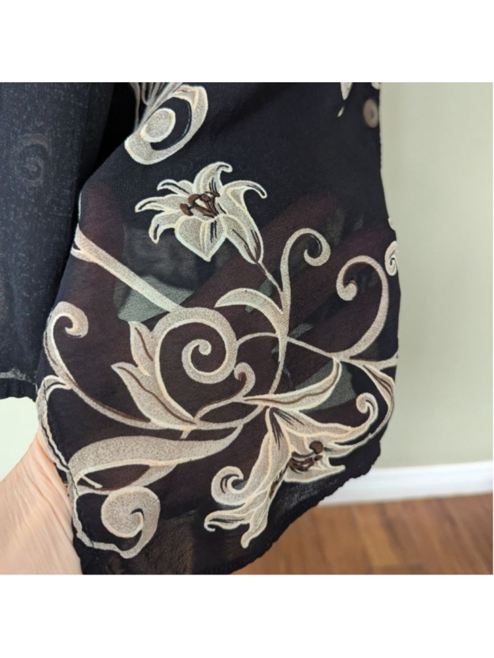 Vintage L’Amadei by D.P. Altomonte Tunic - Black/Beige Floral Embroidered L - Picture 6 of 13